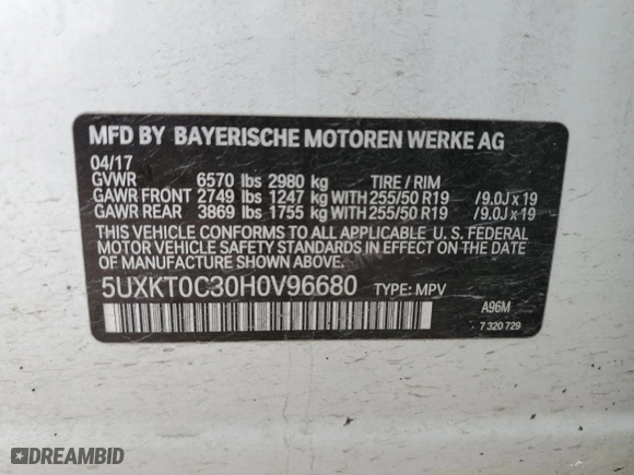 2017 BMW X5 xDrive40e iPerformance with VIN 5UXKT0C30H0V96680, listed as a Copart auction lot 51239375 with 61,868 mi miles and Salvage Title. Bid and sale history available at carsss.com. Image 13.