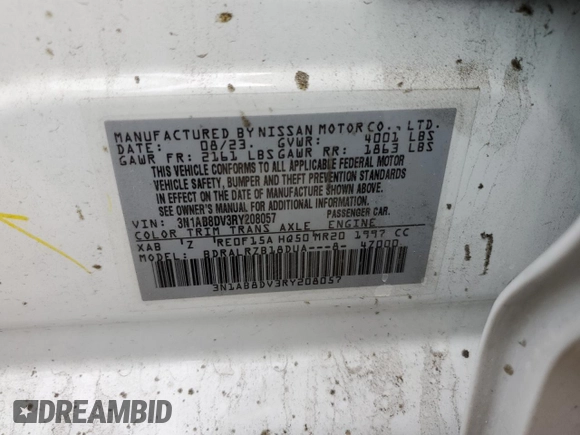 2024 Nissan Sentra SR with VIN 3N1AB8DV3RY208057, listed as a Copart auction lot 47128815 with 20,870 mi miles and Salvage title. Bid and sale history available at DreamBid. Image 12.