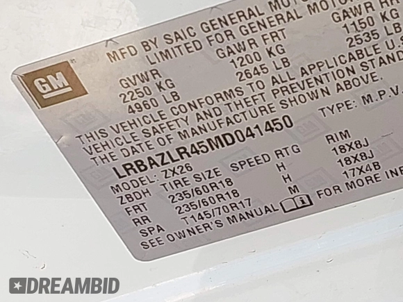 2021 Buick Envision Preferred with VIN LRBAZLR45MD041450, listed as a IAAI auction lot 41820633 with 36,722 mi miles and . Bid and sale history available at DreamBid. Image 9.
