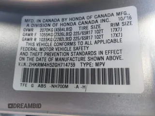 2016 Honda CR-V EX with VIN 2HKRM4H52GH714759, listed as a IAAI auction lot 41720202 with 137,507 mi miles and . Bid and sale history available at DreamBid. Image 9.