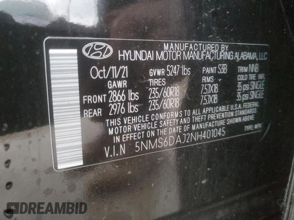 2022 Hyundai Santa Fe XRT with VIN 5NMS6DAJ2NH401045, listed as a Copart auction lot 78085134 with 0 mi miles and Salvage Title. Bid and sale history available at carsss.com. Image 16.