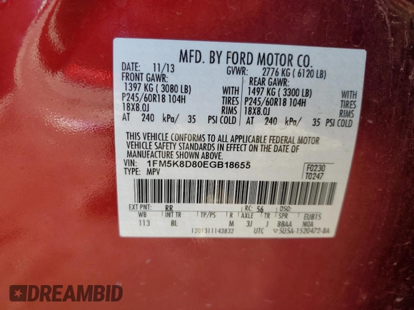 2014 Ford Explorer XLT z VIN 1FM5K8D80EGB18655, wystawiony jako Copart lot #84671014 z przebiegiem 168 282 mil mil oraz Szkody całkowita. Historia ofert i sprzedaży dostępna na DreamBid. Obrazek 13.