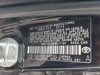 2015 Toyota Yaris L with VIN VNKKTUD33FA017154, listed as a IAAI auction lot 39828518 with 248,632 mi miles. Bid and sale history available at carsss.com. Image 9.
