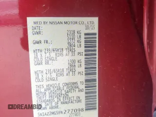2015 Nissan Murano Platinum z VIN 5N1AZ2MG5FN277098, wystawiony jako Copart lot #59943075 z przebiegiem 112 240 mil mil oraz Szkoda całkowita • Salvage title. Historia ofert i sprzedaży dostępna na DreamBid. Obrazek 13.