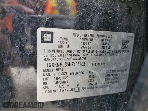 2017 GMC Acadia Denali z VIN 1GKKNPLS6HZ136483, wystawiony jako Copart lot #54696635 z przebiegiem 116 670 mil mil oraz Szkoda całkowita • Salvage title. Historia ofert i sprzedaży dostępna na DreamBid. Obrazek 14.