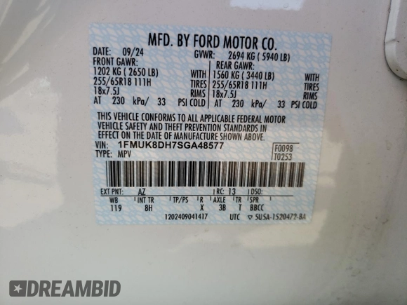 2025 Ford Explorer Active z VIN 1FMUK8DH7SGA48577, wystawiony jako Copart lot #55240045 z przebiegiem 4 940 mil mil oraz Szkoda całkowita • Salvage title. Historia ofert i sprzedaży dostępna na DreamBid. Obrazek 13.