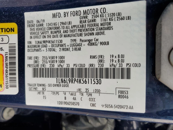 2019 Lincoln Continental Reserve with VIN 1LN6L9RP4K5611530, listed as a Copart auction lot 70314024 with 76,466 mi miles and Salvage Title. Bid and sale history available at carsss.com. Image 13.