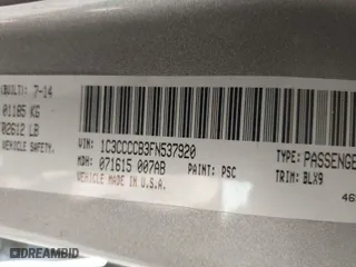 2015 Chrysler 200 C with VIN 1C3CCCCB3FN537920, listed as a IAAI auction lot 41852813 with 126,967 mi miles. Bid and sale history available at carsss.com. Image 9.