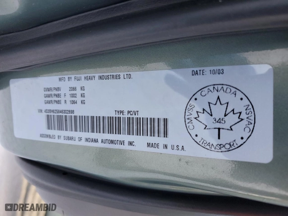 2004 Subaru Legacy Wagon (Natl) L with VIN 4S3BH625846302698, listed as a Copart auction lot 41444445 with 0 mi miles and Salvage Title. Bid and sale history available at carsss.com. Image 13.