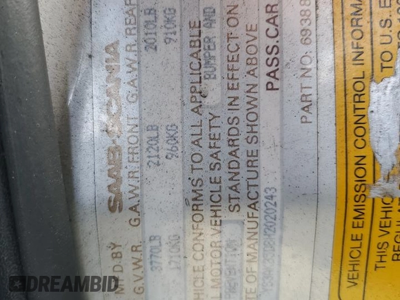 1987 Saab 900 z VIN YS3AK35D8H2020243, wystawiony jako Copart lot #47843125 z przebiegiem 112 526 mil mil oraz Tytuł czysty. Historia ofert i sprzedaży dostępna na DreamBid. Obrazek 12.