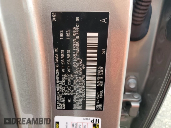 2024 Lexus NX 250 Premium with VIN 2T2GDCAZ4RC007758, listed as a Copart auction lot 79620224 with 12,845 mi miles and Salvage title. Bid and sale history available at DreamBid. Image 13.
