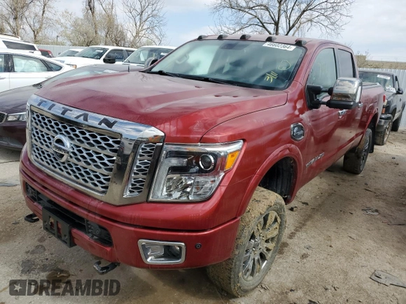 2016 Nissan Titan Platinum Reserve with VIN 1N6BA1F40GN515712, listed as a Copart auction lot 56931745 with 71,096 mi miles and Non repairable. Bid and sale history available at DreamBid. Image 1.
