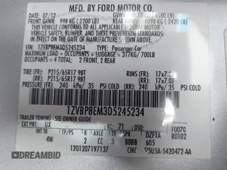 2013 Ford Mustang V6 with VIN 1ZVBP8EM3D5245234, listed as a IAAI auction lot 41453875 with 161,867 mi miles and . Bid and sale history available at DreamBid. Image 9.