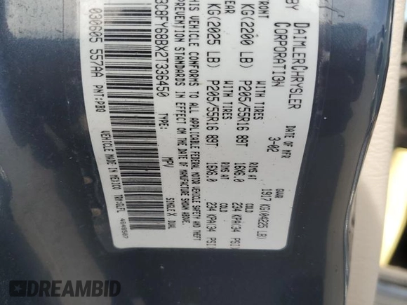 2002 Chrysler PT Cruiser Limited with VIN 3C8FY68BX2T336450, listed as a Copart auction lot 52919245 with Not provided miles and Salvage title. Bid and sale history available at DreamBid. Image 12.