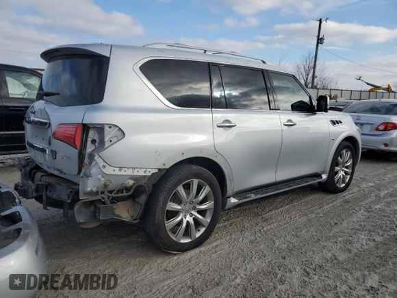 2014 Infiniti QX80 with VIN JN8AZ2NF8E9555594, listed as a Copart auction lot 40000354 with 140,479 mi miles and Salvage title. Bid and sale history available at DreamBid. Image 3.