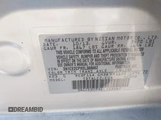 2014 Nissan Note SV with VIN 3N1CE2CPXEL388662, listed as a IAAI auction lot 42581458 with 87,455 mi miles and . Bid and sale history available at DreamBid. Image 9.