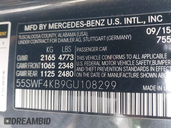 2016 Mercedes-Benz C 300 Luxury with VIN 55SWF4KB9GU108299, listed as a IAAI auction lot 41630830 with 89,484 mi miles and . Bid and sale history available at carsss.com. Image 9.