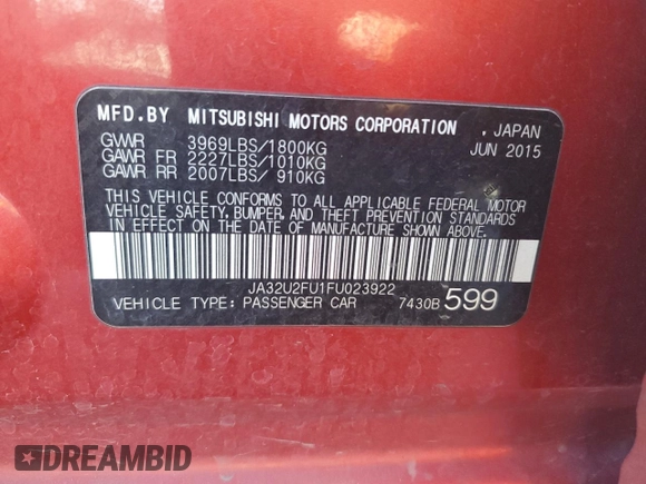 2015 Mitsubishi Lancer ES with VIN JA32U2FU1FU023922, listed as a Copart auction lot 80056044 with 72,880 mi miles and Salvage Title. Bid and sale history available at DreamBid. Image 15.