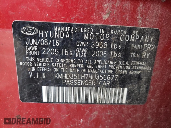 2017 Hyundai Elantra z VIN KMHD35LH7HU356677, wystawiony jako Copart lot #47437115 z przebiegiem 106 473 mil mil oraz Szkoda całkowita • Salvage title. Historia ofert i sprzedaży dostępna na DreamBid. Obrazek 12.