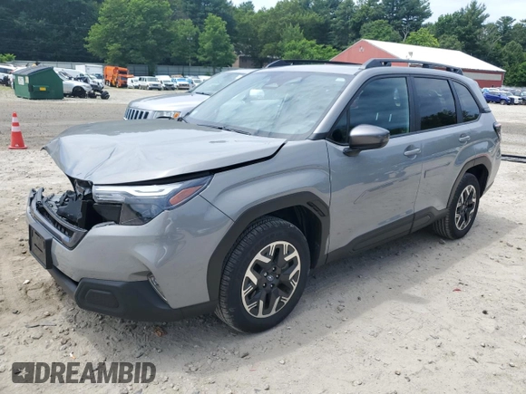 2025 Subaru Forester Premium z VIN JF2SLDBC2SH509320, wystawiony jako Copart lot #62509545 z przebiegiem 6 188 mil mil oraz Szkoda całkowita • Salvage title. Historia ofert i sprzedaży dostępna na DreamBid. Obrazek 1.