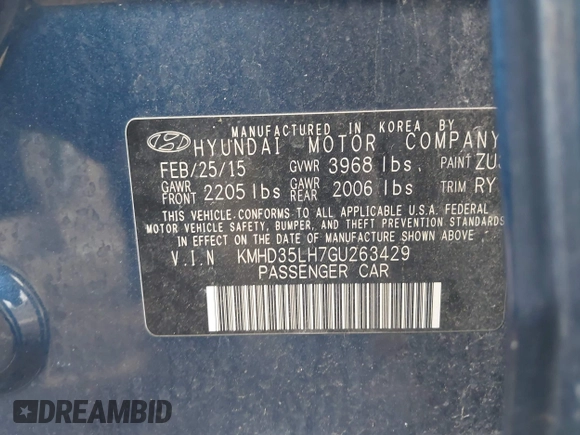 2016 Hyundai Elantra with VIN KMHD35LH7GU263429, listed as a IAAI auction lot 42679442 with 112,067 mi miles and . Bid and sale history available at DreamBid. Image 9.