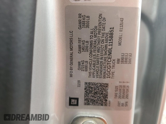 2020 Chevrolet Colorado 4WD LT z VIN 1GCGTCEN0L1158851, wystawiony jako Copart lot #55675945 z przebiegiem 172 232 mil mil oraz Nie do naprawy • Non repairable. Historia ofert i sprzedaży dostępna na DreamBid. Obrazek 12.