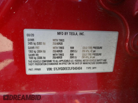 2020 Tesla Model Y Long Range z VIN 5YJYGDEE2LF040404, wystawiony jako Copart lot #54373645 z przebiegiem 40 981 mil mil oraz Szkoda całkowita • Salvage title. Historia ofert i sprzedaży dostępna na DreamBid. Obrazek 12.