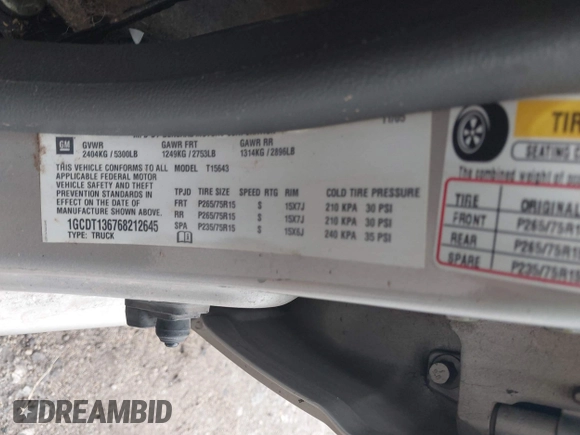 2006 Chevrolet Colorado 3LT with VIN 1GCDT136768212645, listed as a IAAI auction lot 42706198 with 113,559 mi miles and . Bid and sale history available at DreamBid. Image 9.