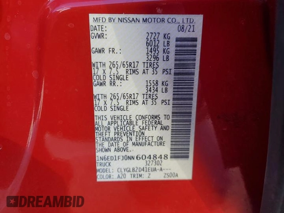 2022 Nissan Frontier SV with VIN 1N6ED1FJ0NN604848, listed as a Copart auction lot 42333815 with 158,373 mi miles and Salvage title. Bid and sale history available at DreamBid. Image 12.