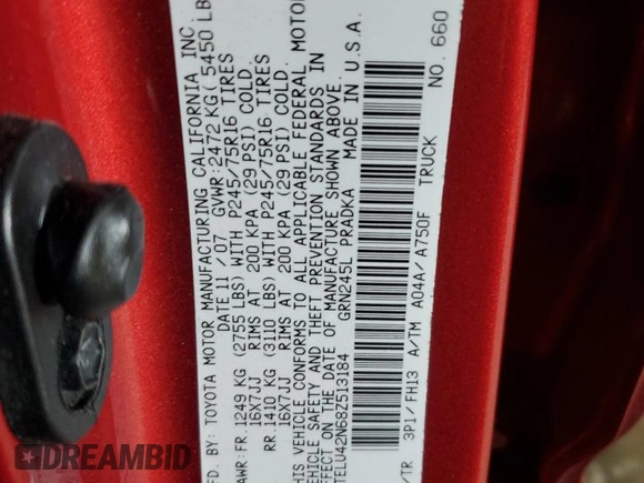 2008 Toyota Tacoma z VIN 5TELU42N68Z513184, wystawiony jako Copart lot #44986185 z przebiegiem 152 686 mil mil oraz Szkoda całkowita • Salvage title. Historia ofert i sprzedaży dostępna na DreamBid. Obrazek 12.