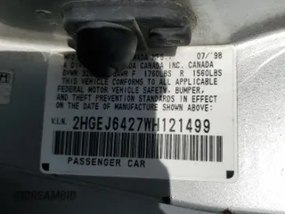 1998 Honda Civic CX with VIN 2HGEJ6427WH121499, listed as a Copart auction lot 73657704 with 101,999 mi miles and Salvage Title. Bid and sale history available at DreamBid. Image 14.