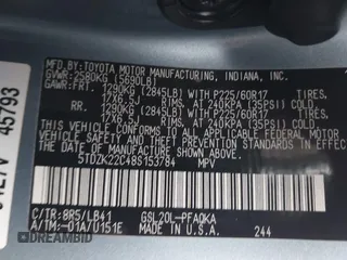 2008 Toyota Sienna XLE with VIN 5TDZK22C48S153784, listed as a IAAI auction lot 41971319 with 126,071 mi miles. Bid and sale history available at carsss.com. Image 9.
