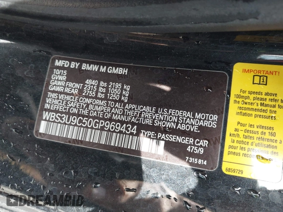 2016 BMW M4 with VIN WBS3U9C50GP969434, listed as a IAAI auction lot 41849452 with 82,322 mi miles. Bid and sale history available at carsss.com. Image 9.