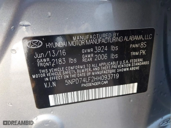 2017 Hyundai Elantra SE with VIN 5NPD74LF2HH093719, listed as a IAAI auction lot 40981133 with 173,325 mi miles. Bid and sale history available at carsss.com. Image 9.