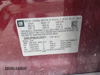 2017 Chevrolet Trax LT with VIN 3GNCJPSB2HL266871, listed as a IAAI auction lot 41840039 with 89,906 mi miles. Bid and sale history available at carsss.com. Image 9.
