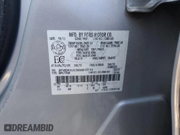 2011 Ford Edge SEL with VIN 2FMDK3JC3BBB15713, listed as a Copart auction lot 49296145 with 186,192 mi miles and Clean Title. Bid and sale history available at carsss.com. Image 13.