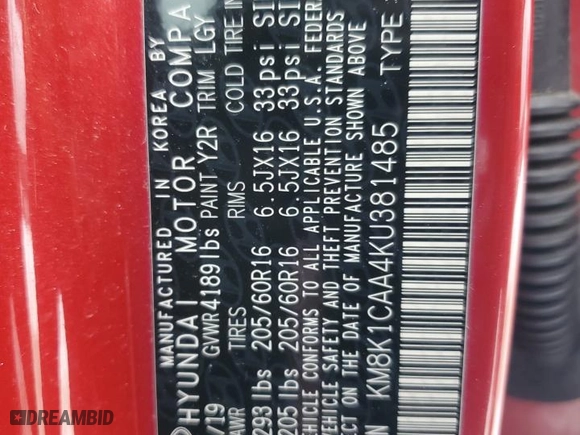 2019 Hyundai Kona SE with VIN KM8K1CAA4KU381485, listed as a Copart auction lot 88309615 with 65,290 mi miles and Salvage Title. Bid and sale history available at carsss.com. Image 14.