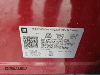 2021 Chevrolet Equinox Premier with VIN 2GNAXNEV4M6141868, listed as a Copart auction lot 58905505 with 98,330 mi miles and Non repairable. Bid and sale history available at DreamBid. Image 13.