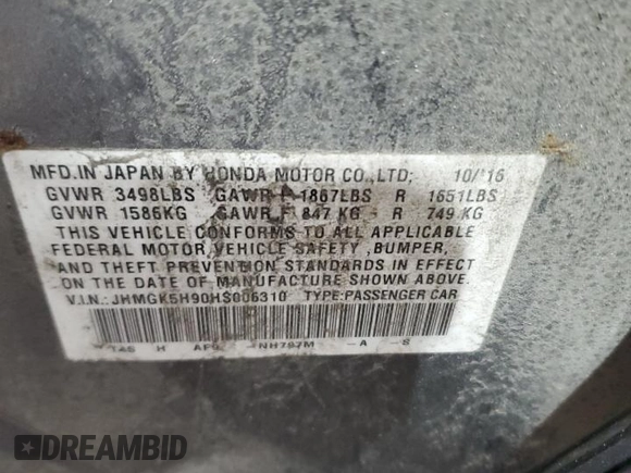 2017 Honda Fit EX-L с VIN JHMGK5H90HS006310, выставлен на аукционе Copart как лот 57390985 с пробегом 101 357 миль миль и Списание • Salvage title. История ставок и продаж доступна на DreamBid. Изображение 12.