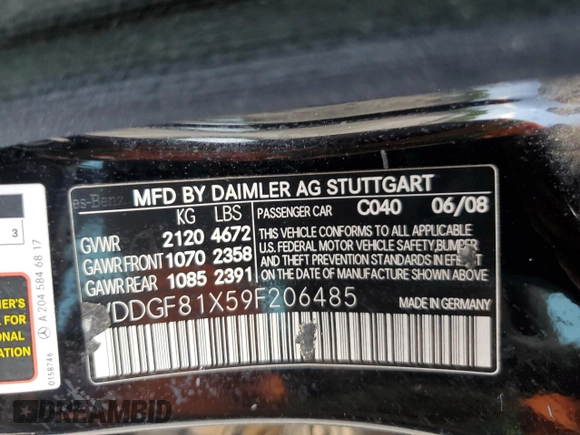2009 Mercedes-Benz C 300 Sport with VIN WDDGF81X59F206485, listed as a Copart auction lot 60905755 with 179,350 mi miles and Salvage title. Bid and sale history available at DreamBid. Image 12.