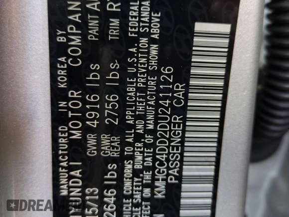 2013 Hyundai Genesis 3.8L with VIN KMHGC4DD2DU241126, listed as a Copart auction lot 74201064 with 150,659 mi miles and Non Repairable. Bid and sale history available at carsss.com. Image 13.