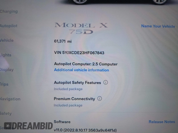 2017 Tesla Model X 90D z VIN 5YJXCDE23HF067843, wystawiony jako IAAI lot #42347649 z przebiegiem Nie podano mil oraz . Historia ofert i sprzedaży dostępna na DreamBid. Obrazek 7.