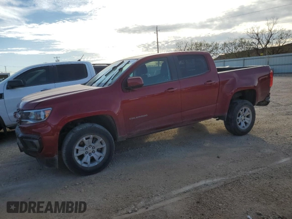 2021 Chevrolet Colorado 2WD LT with VIN 1GCGSCEA3M1295848, listed as a Copart auction lot 83054544 with 57,739 mi miles and Salvage Title. Bid and sale history available at carsss.com. Image 1.