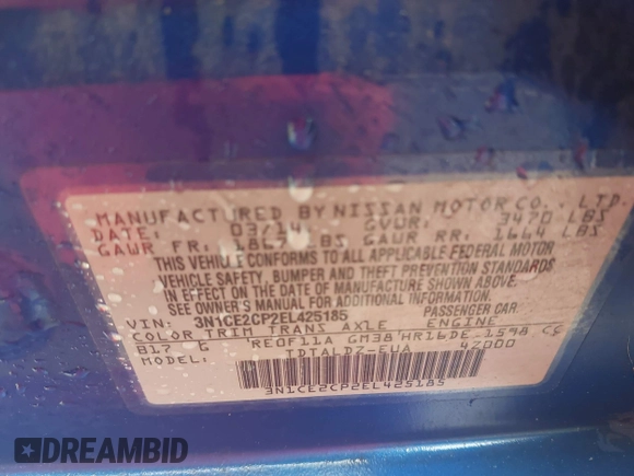 2014 Nissan Note S with VIN 3N1CE2CP2EL425185, listed as a IAAI auction lot 42253104 with 151,553 mi miles and . Bid and sale history available at DreamBid. Image 9.