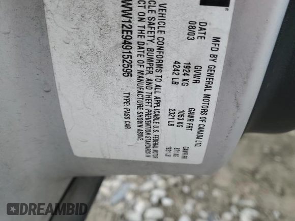 2004 Chevrolet Monte Carlo LS z VIN 2G1WW12E949152595, wystawiony jako Copart lot #43121955 z przebiegiem Nie podano mil oraz Szkoda całkowita • Salvage title. Historia ofert i sprzedaży dostępna na DreamBid. Obrazek 13.