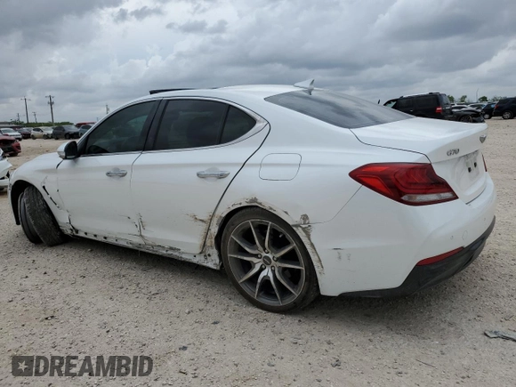 2021 Genesis G70 2.0T with VIN KMTG44LA2MU066726, listed as a Copart auction lot 50803555 with 28,618 mi miles and Salvage title. Bid and sale history available at DreamBid. Image 2.