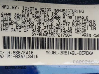 2013 Toyota Corolla L with VIN 5YFBU4EE8DP217364, listed as a IAAI auction lot 42144930 with 164,721 mi miles and . Bid and sale history available at DreamBid. Image 9.