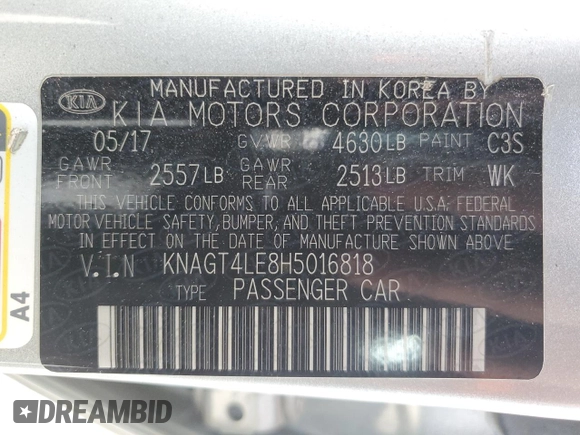 2017 Kia Optima Hybrid with VIN KNAGT4LE8H5016818, listed as a Copart auction lot 79482314 with 127,217 mi miles and Clean Title. Bid and sale history available at carsss.com. Image 12.