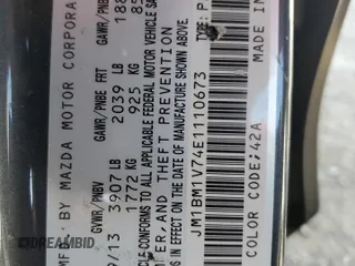 2014 Mazda 3 i Touring with VIN JM1BM1V74E1110673, listed as a Copart auction lot 52985505 with 86,032 mi miles and Salvage Title. Bid and sale history available at DreamBid. Image 12.