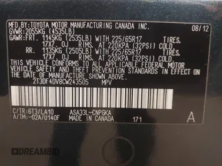 2012 Toyota RAV4 Limited with VIN 2T3DF4DV8CW243505, listed as a IAAI auction lot 42124664 with 98,920 mi miles. Bid and sale history available at carsss.com. Image 9.